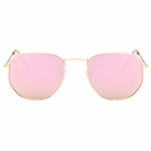 Runda Solglasögon Guld Rosa Spegelglas