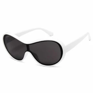 Stora Futuristiska Solglasögon Vit Ram Svart Glas