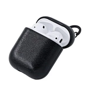 Svart Airpods 1/2 Väska Fodral Skyddsfodral Skinn Läder