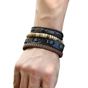 4-pack Handgjorda Läderarmband Herrarmband Skinn Läder Rep