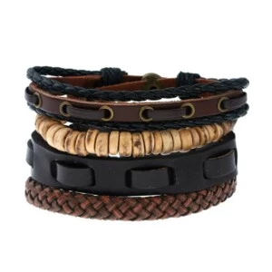 4-pack Handgjorda Läderarmband Herrarmband Skinn Läder Rep