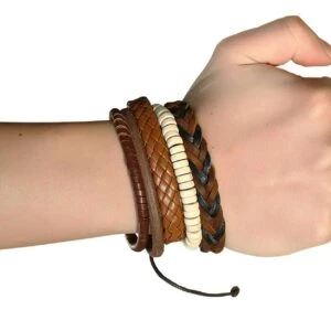 5-pack Handgjorda Läderarmband Herrarmband Skinn Läder Rep