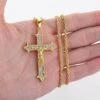 Guldigt jesus på kors långt halsband kedja guld bling