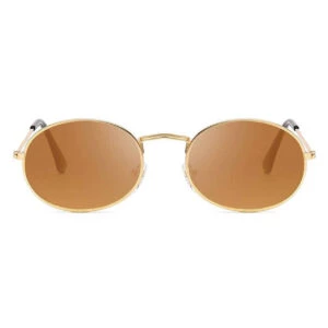 Ovala Metall Solglasögon Guld Brunt Glas