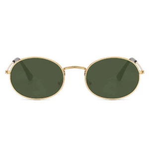 Ovala Metall Solglasögon Guld Grönt Glas
