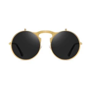 Runda Uppfällbara Solglasögon Guld Svart Glas