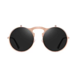 Runda Uppfällbara Solglasögon Guld Svart Glas