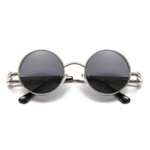 Runda Metall Solglasögon Silver Svart Glas
