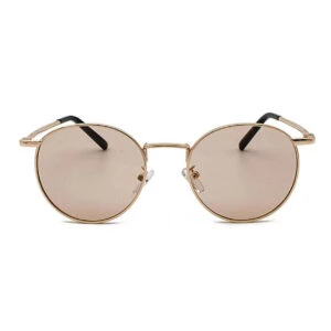 Runda Solglasögon Metall Guld Brunt Glas