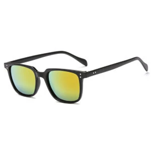 Fyrkantiga Svarta Solglasögon Gult Spegelglas