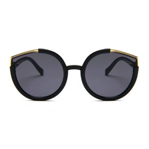 Runda Svarta Solglasögon Guld