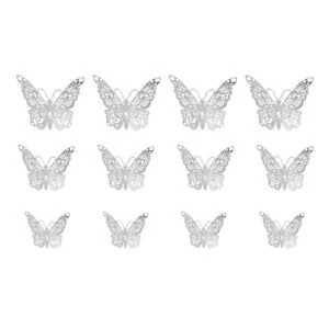12-pack Fjärilar 3d Väggdekal Väggdekor Väggdekoration Silver