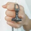 Viking halsband tors hammare mjolnir kedja silver