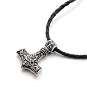 Vikingahalsband Tors Hammare Mjolnir Konstläder Silver