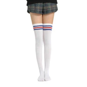 Randiga Knästrumpor Höga Strumpor Vit Med Blå Röda Ränder