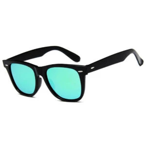 Svarta Wayfarer Solglasögon Grönt Spegelglas