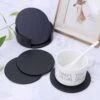 6-pack vändbara glasunderlägg svart pu-läder med hållare