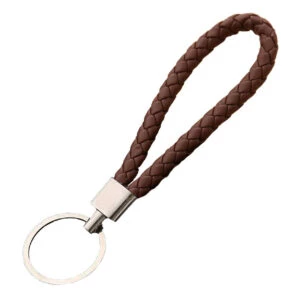 Handgjord Nyckelring Flätat Eco-läder Pu Läder Skinn Brun