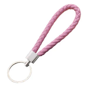 Handgjord Nyckelring Flätat Eco-läder Pu Läder Skinn Rosa
