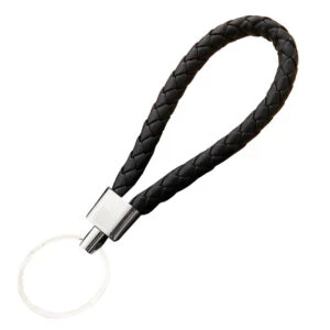 Handgjord Nyckelring Flätat Eco-läder Pu Läder Skinn Svart