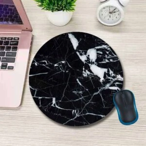 Mjuk Rund Musmatta Med Tryck Svart Marmor 20cm