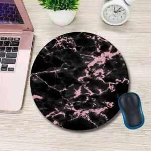 Mjuk Rund Musmatta Med Tryck Svart Rosa Marmor 20cm