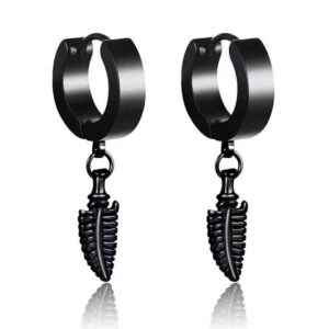 2-pack Piercing Örhänge Med Hängande Fjäder Svart