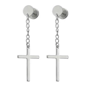 2-pack Piercing Örhänge Fake Plug Med Hängande Kors Silver