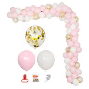 Ballongbåge Ljus Rosa Vit - Komplett Ballonggirlang 5m