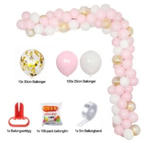 Ballongbåge Ljus Rosa Vit - Komplett Ballonggirlang 5m