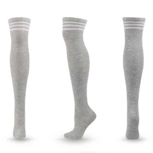 Randiga Knästrumpor Grå Vita Ränder - Höga Strumpor