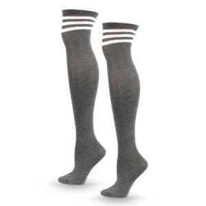 Randiga Knästrumpor Grå Med Vita Ränder - Höga Strumpor