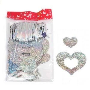 Glitterdraperi Med Hjärtan Metallic Silver