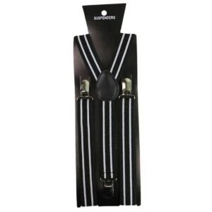 Smala Randiga Hängslen Med Klämmor 2,5cm - Svart Vit