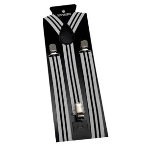 Smala Randiga Hängslen Med Klämmor 2,5cm - Vit Svart