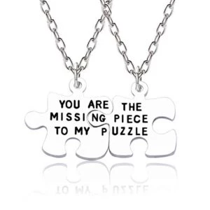 Tvådelat Parhalsband - Pusselbit Halsband För Par Silver