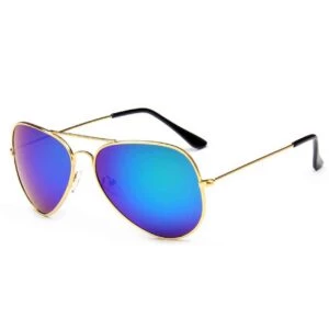 Solglasögon Pilot Guld Blå Spegelglas
