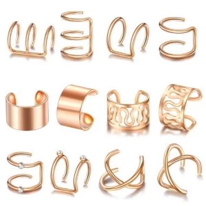 Fake Helix Piercing 12-pack Örhänge Ear Cuff Utan Hål Guld