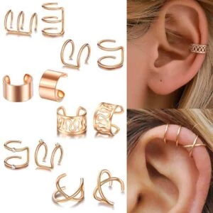 Fake Helix Piercing 12-pack Örhänge Ear Cuff Utan Hål Guld