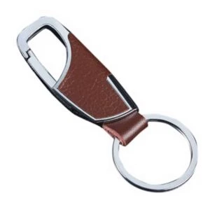 Nyckelring Metall Pu Läder Skinn Brun Silver