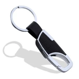 Nyckelring Metall Pu Läder Skinn Svart Silver