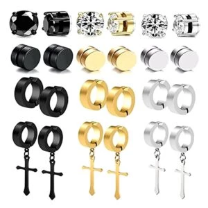 12 Par Fake Piercings Utan Hål Svart Guld Silver