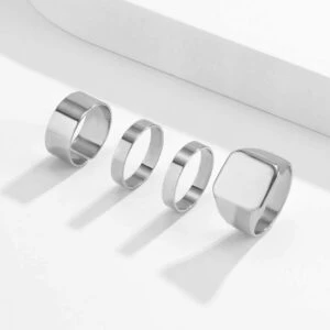4-pack Släta Herringar - Ringar För Herr Silver