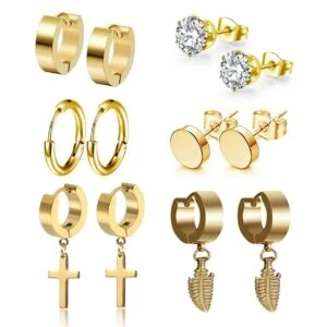 6 Par Örhängen Piercings För Män Guld
