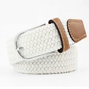 Elastiskt Bälte - Canvas Tyg Skärp Med Stretch W26-w36 Vit