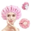 Sovmössa - Satin Hårvårdsmössa Bonnet - Justerbar Sleep Cap Rosa