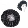 Sovmössa - satin hårvårdsmössa bonnet - justerbar sleep cap svart