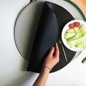 Bordstablett I Konstläder Rund Svart 38x38cm