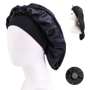 Lång Sovmössa - Satin Bonnet - Hårvårdsmössa Sleep Cap One-size Svart