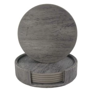 6-pack Vändbara Glasunderlägg Pu Med Hållare Grå Trä